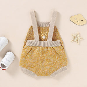 Ins Hot Fall New Baby Sunflower Embroidered Straps Knitted Jumpsuit