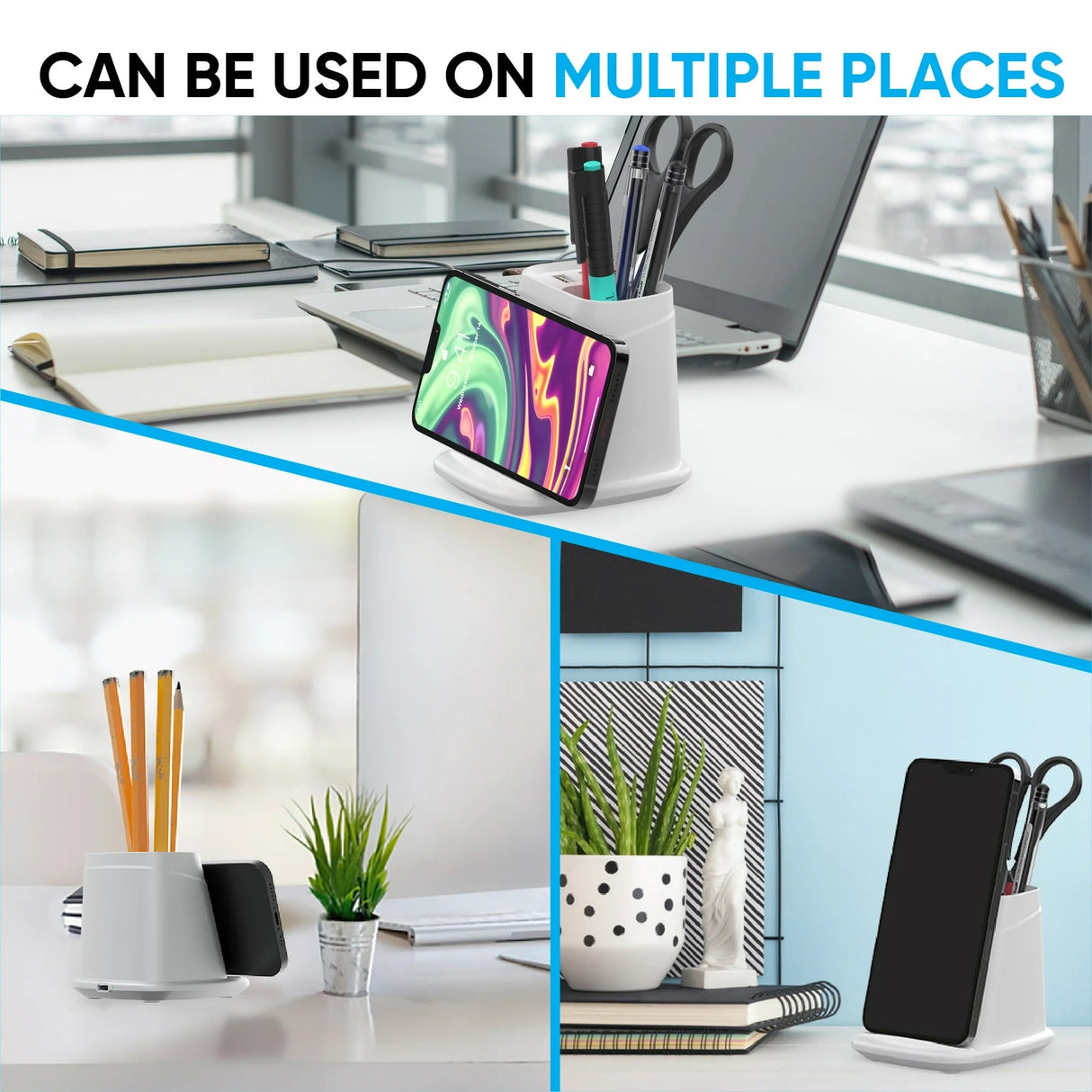 Wireless Charging Stand with Dual USB Charger & Desk Organizer by Infinite Basics