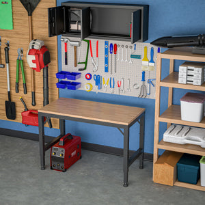 Heavy Duty Adjustable Workbench For Garage, Rubber Wood Shop Table WithRubber Pads, Hardwood Workstation Weight Capacity Over 2000 Lbs - Black by Couch.com