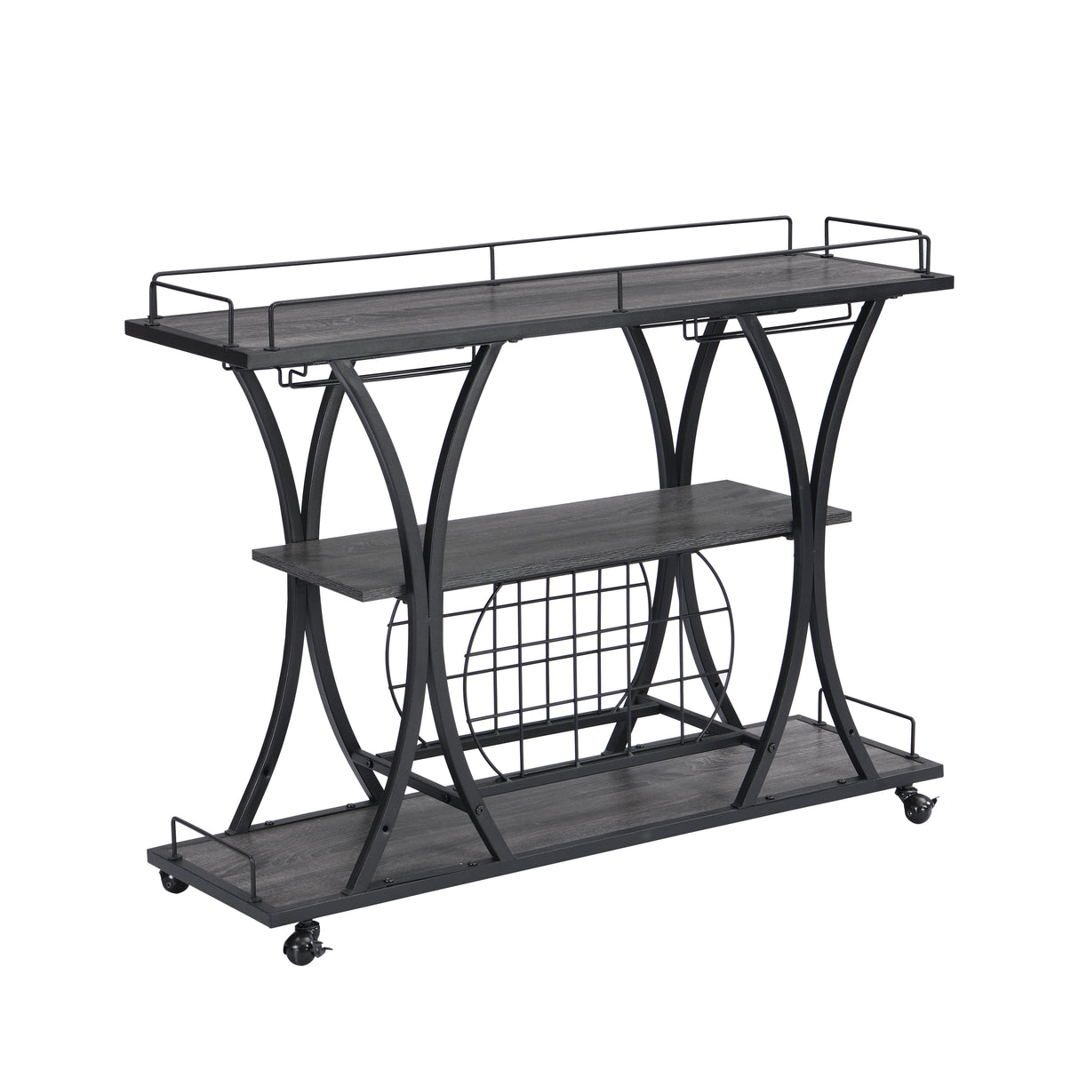 Industrial Bar Cart Kitchen Bar & Serving Cart For Home With Wheels 3 Tier Storage Shelves - Black / Gray by Couch.com