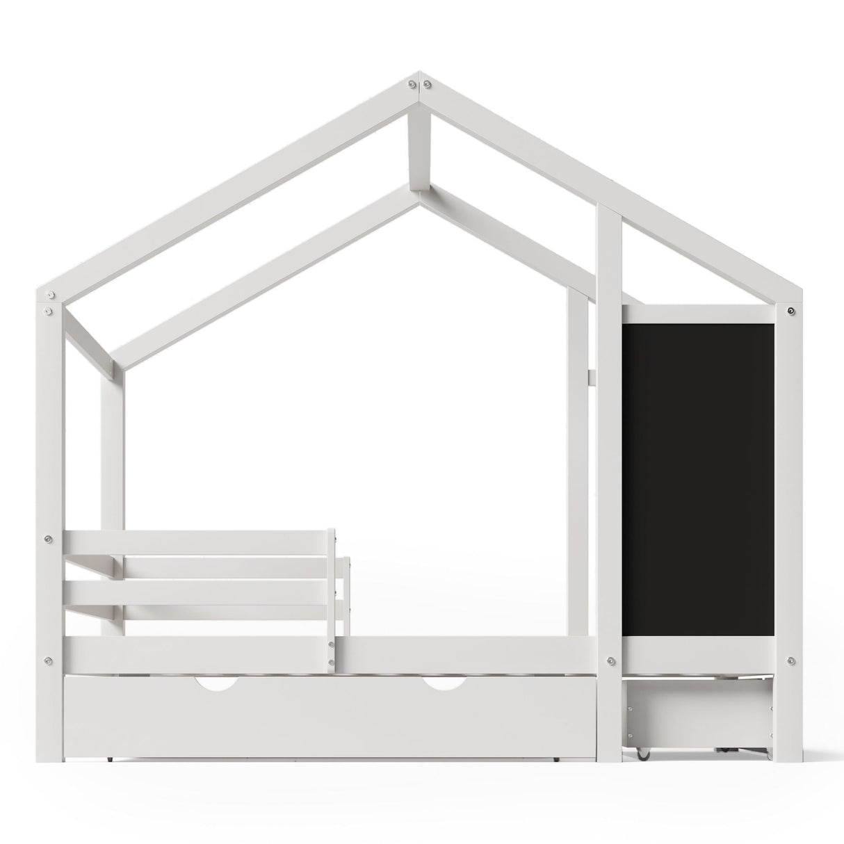 Twin House Bed With Blackboard And Drawers, 2 Assembly Options - White by Couch.com