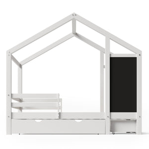 Twin House Bed With Blackboard And Drawers, 2 Assembly Options - White by Couch.com