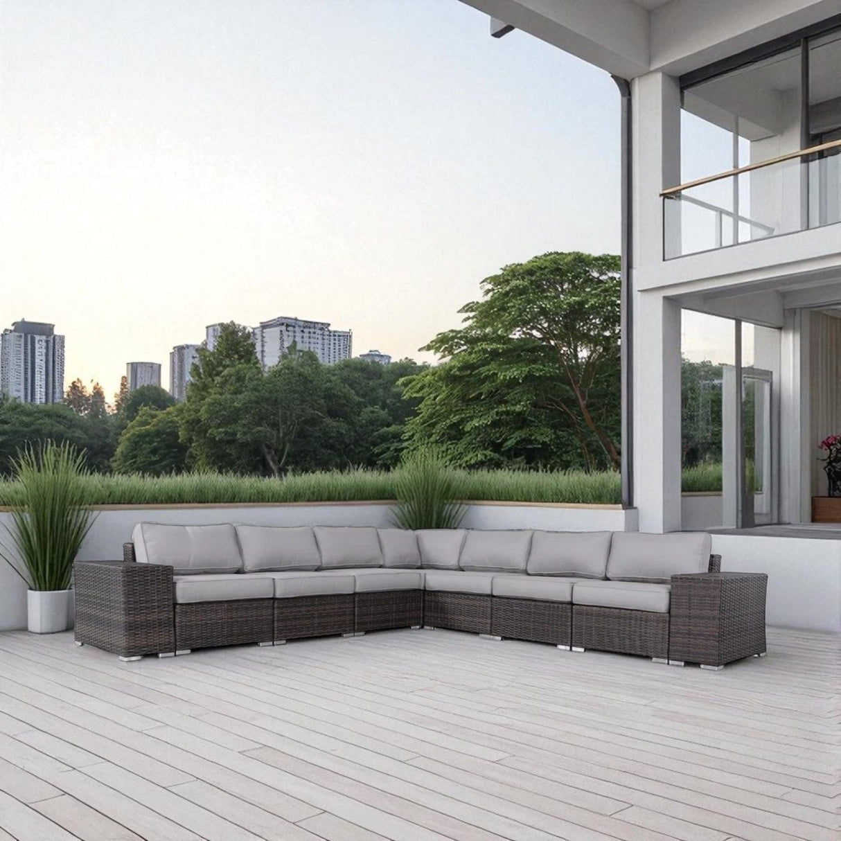 Rattan Sectional Sofa Set With Cushions