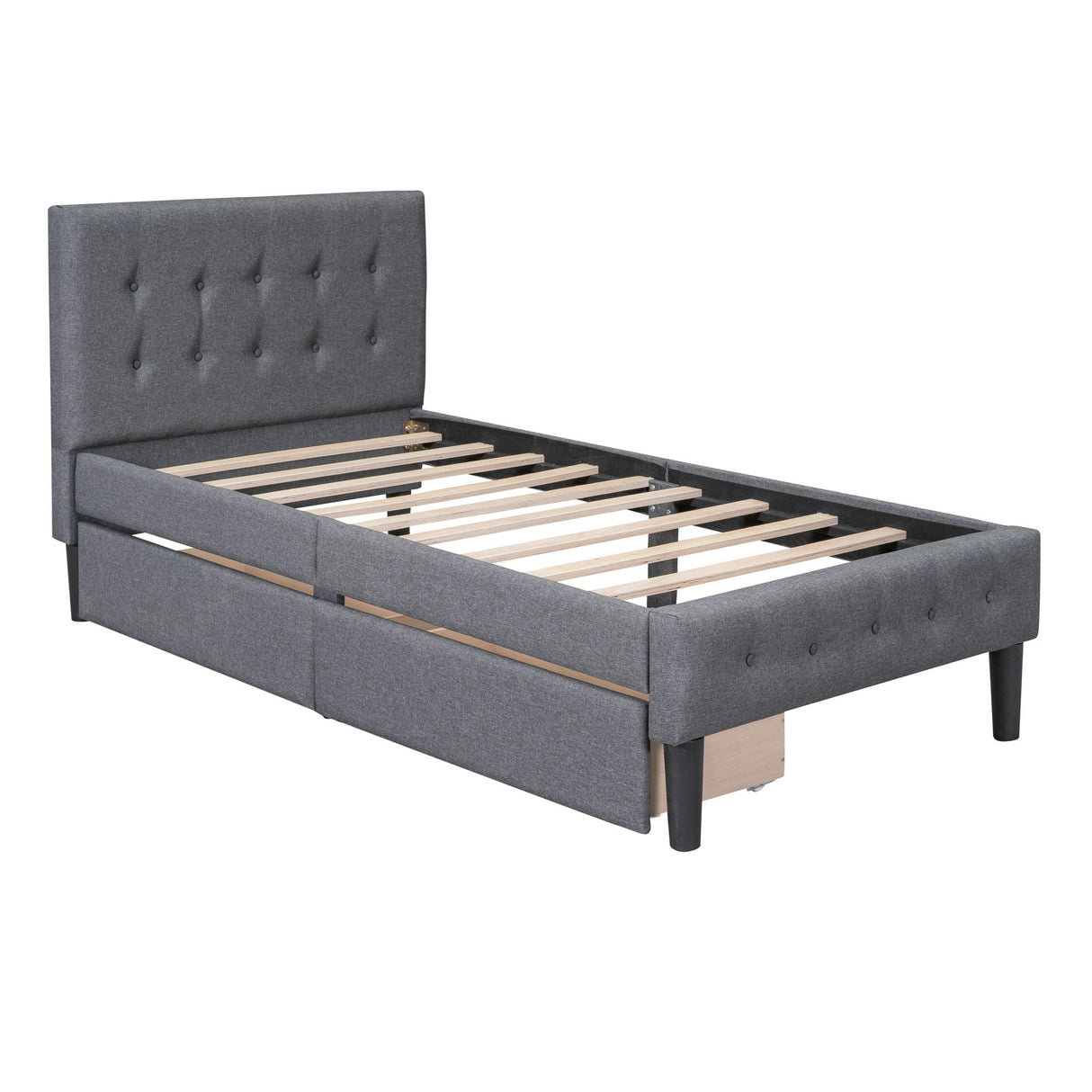 Twin Size Upholstered Platform Bed With 2 Drawers - Gray by Couch.com