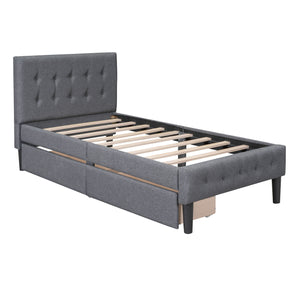 Twin Size Upholstered Platform Bed With 2 Drawers - Gray by Couch.com