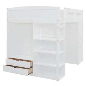 Loft Bed With Desk, Wardrobes, 4 Drawers And 4 Shelves by Couch.com