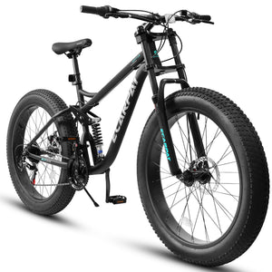 A26309 26 inch Mountain Bike,Full-Suspension 21 Speeds Drivetrain with Disc-Brake MTB Bicycle, 26*4' Fat tire Bike for Men