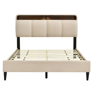 Upholstered Platform Bed With Storage Headboard, Sensor Light And A Set Of Sockets And USB Ports by Couch.com