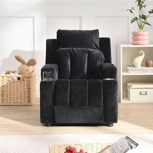 Kids Recliner Chair, Kids Upholstered Couch With One Cup Holder, Toddlers Recliner With Headrest And Footrest - Black by Couch.com