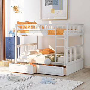 Full Over Full Bunk Bed With Drawers, Convertible Beds - White by Couch.com