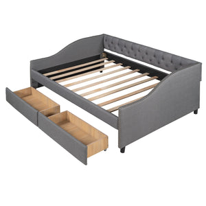 Upholstered Daybed With Two Drawers, Wood Slat Support by Couch.com