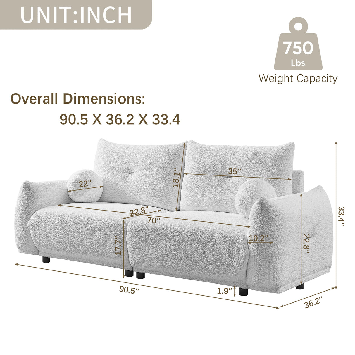 2 Seater Cushion Sofa With 2 Cushions And 2 Ball Pillows by Couch.com