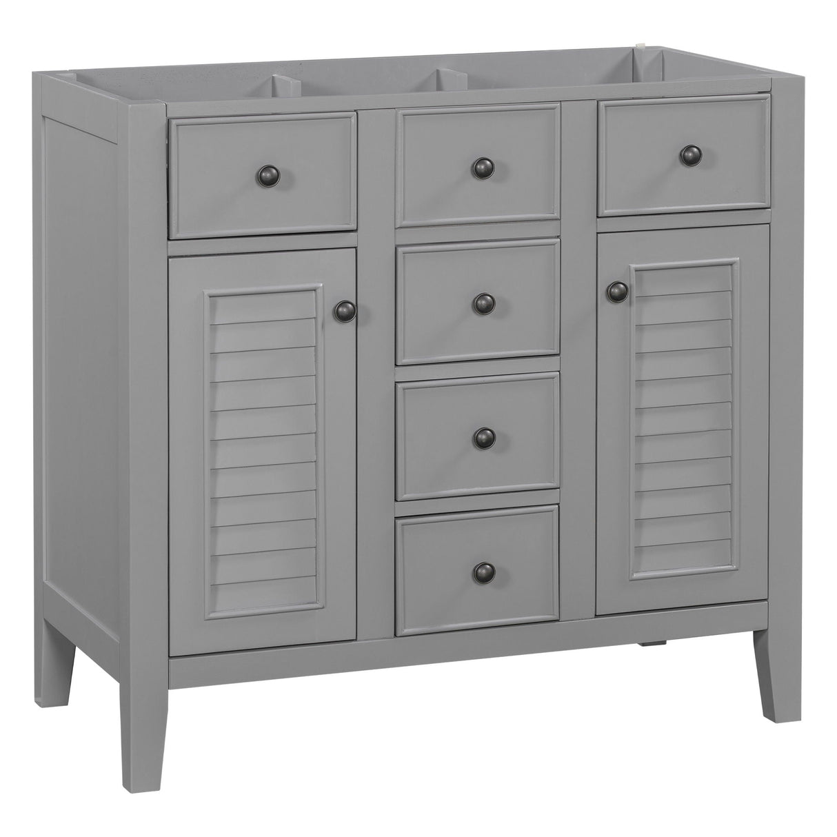 Bathroom Vanity Without Sink, Cabinet Base Only, Two Cabinets And Five Drawers, Solid Wood Frame - Gray by Couch.com