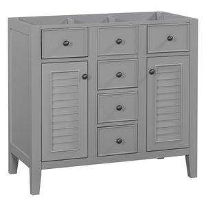 Bathroom Vanity Without Sink, Cabinet Base Only, Two Cabinets And Five Drawers, Solid Wood Frame - Gray by Couch.com