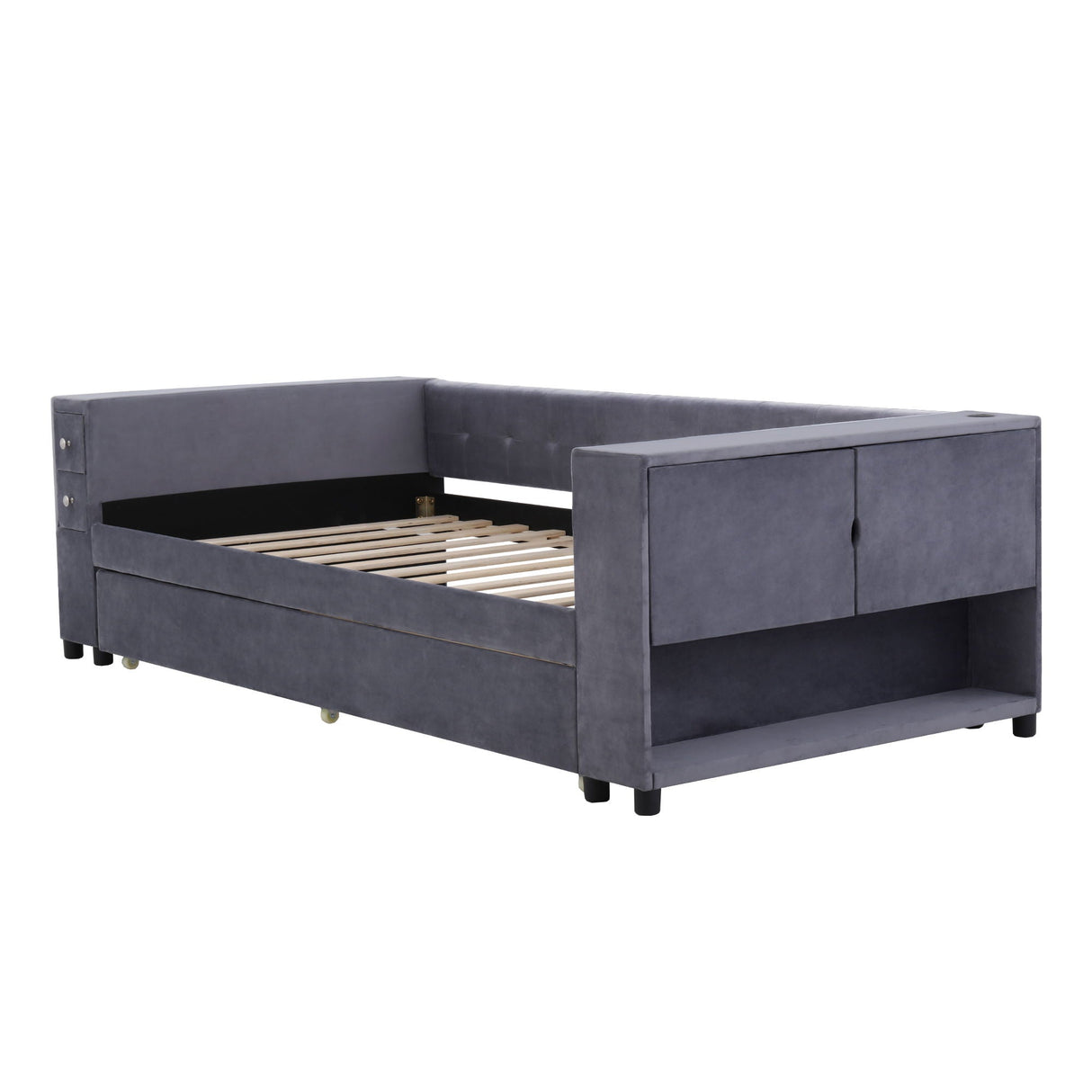 Upholstered Bed With Storage And Twin Trundle, USB Charging Ports by Couch.com