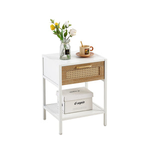 15.74" Rattan End Table With Drawer, Modern Nightstand, Metal Legs, Side Table For Living Room, Bedroom by Couch.com