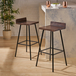 Outdoor Bar Stool With Low Backrests And Wood Seats (Set of 2) - Dark Brown / Black by Couch.com