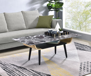 Landon - Coffee Table With Glass Marble Texture Top And Bent Wood Design by Couch.com