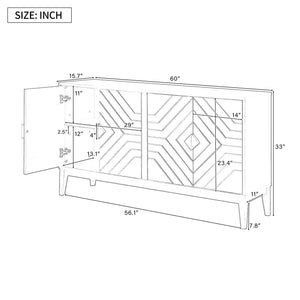 4 Door Sideboard Storage Cabinet For Living Room And Dining Room, 2 Large Cabinets With Gold Handles And Adjustable Shelf - Black by Couch.com
