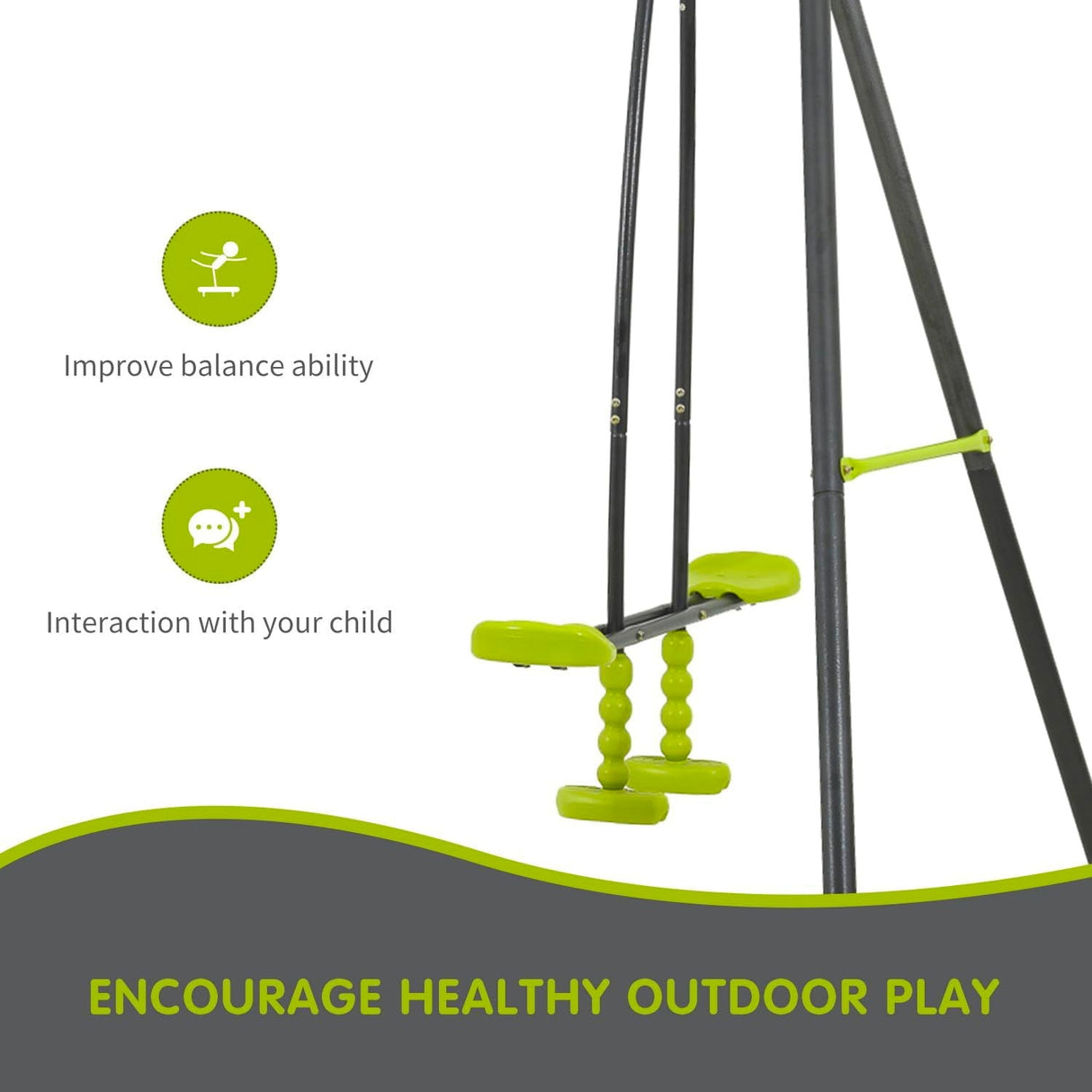 Xns008 Interesting Triple Children Metal Safe Swing Set 440Lbs For Outdoor Playground Three Seat Swing For Age 3+ - Green / Black by Couch.com