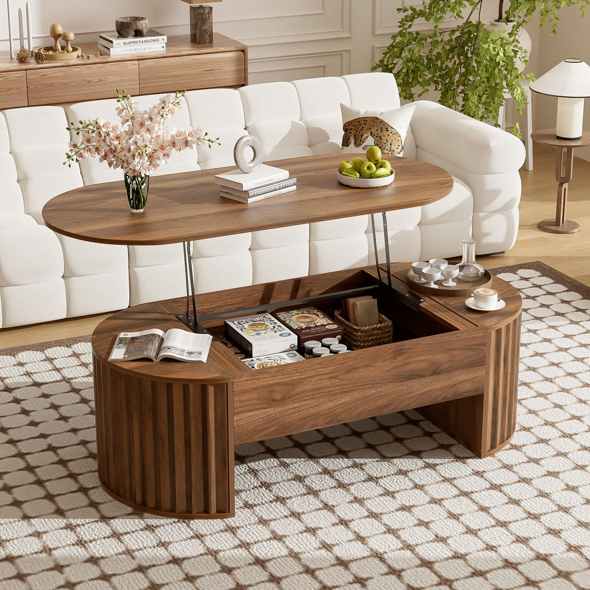 Couch.com Lift Top Coffee Table With Hidden Compartment, Partially Assembled Wooden Center Table, Modern Oval Lift Tabletop For Home Living Room Brown, with Storage, Durable Design, Modern Style by Couch.com