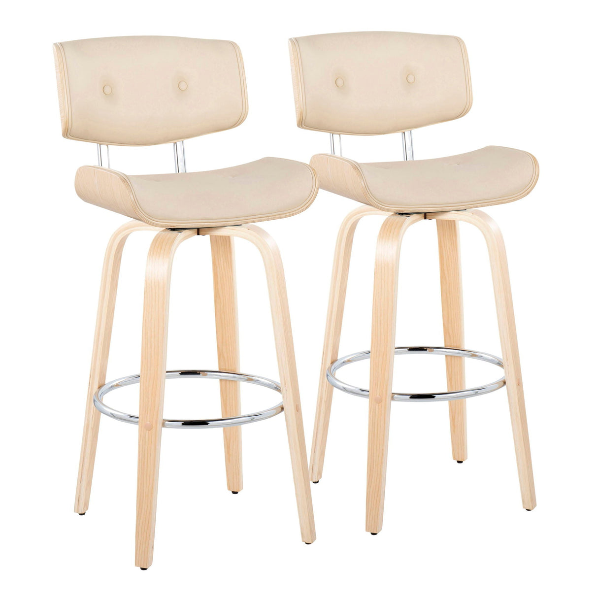 Lombardi - Mid Century Modern Fixed Height Barstool With Swivel With Round Footrest (Set of 2) by Couch.com