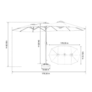 14.8 Ft Double Sided Outdoor Umbrella Rectangular Large with Crank