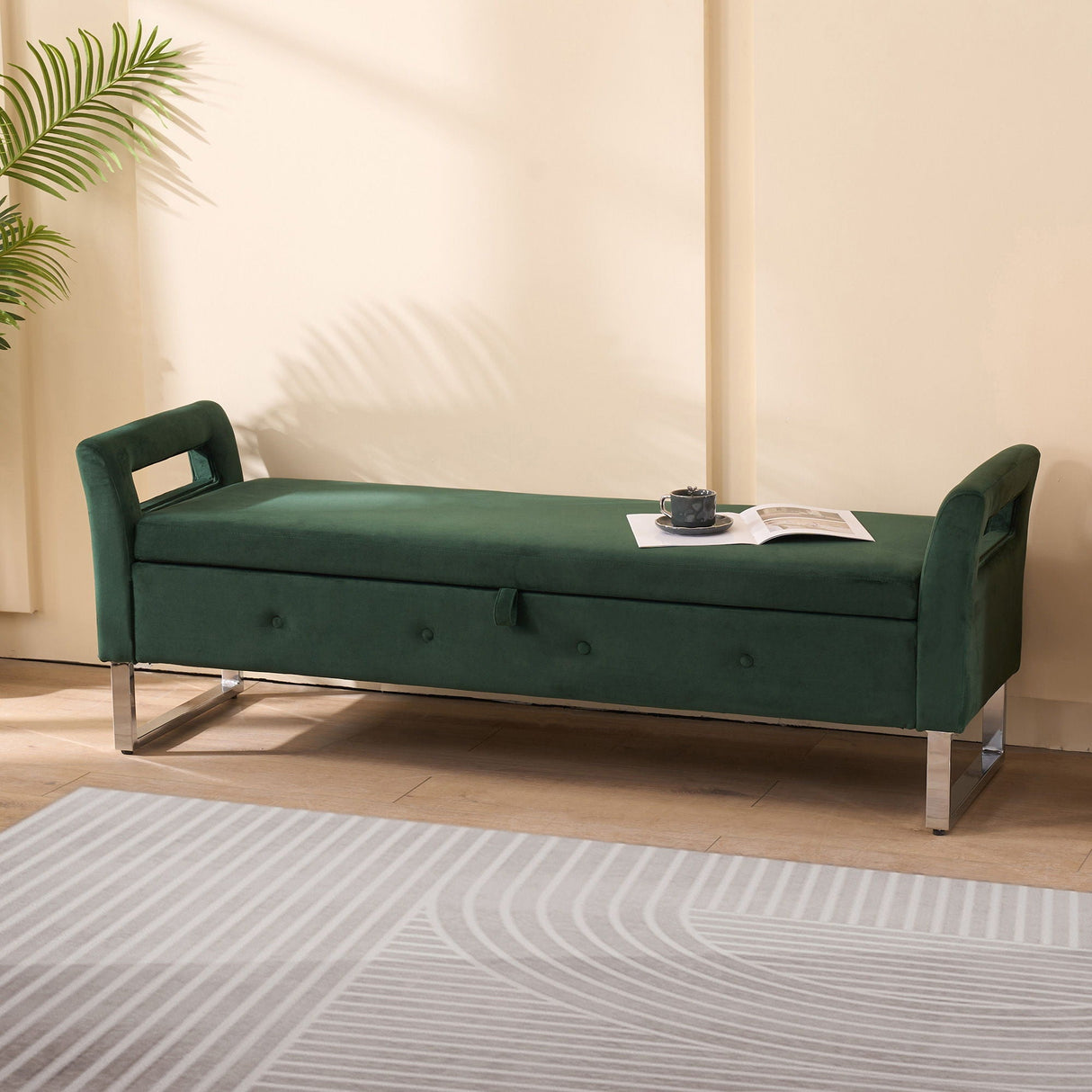 Wide Storage Soft Ottoman Bench With Armrests by Couch.com