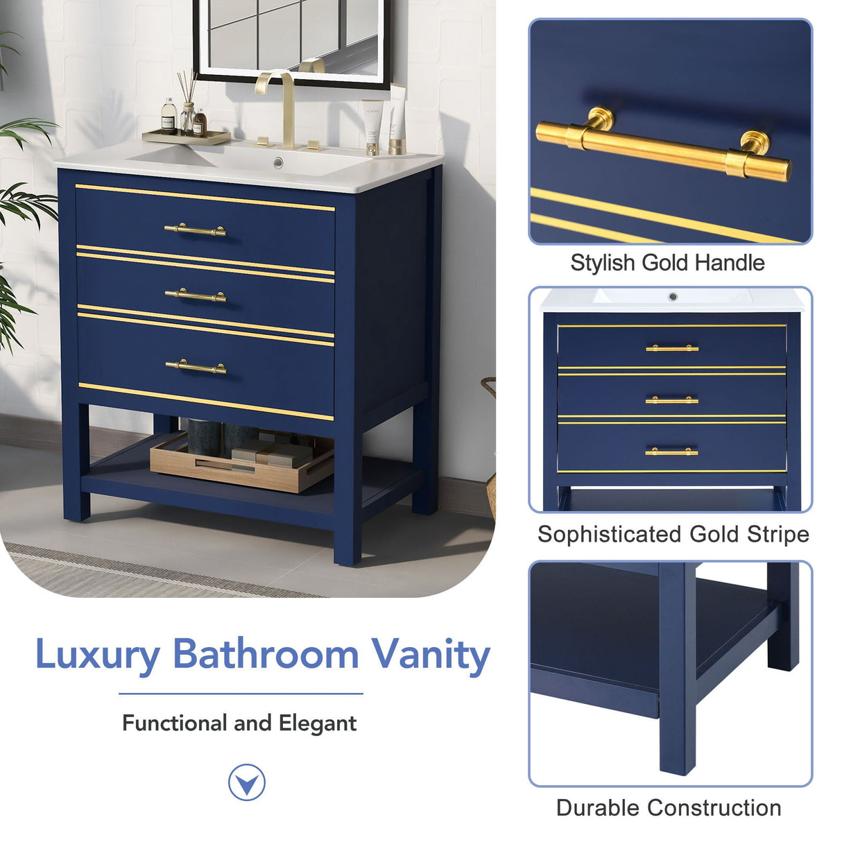 Modern Bathroom Vanity Cabinet, Combo With Open storage, Two Drawers by Couch.com