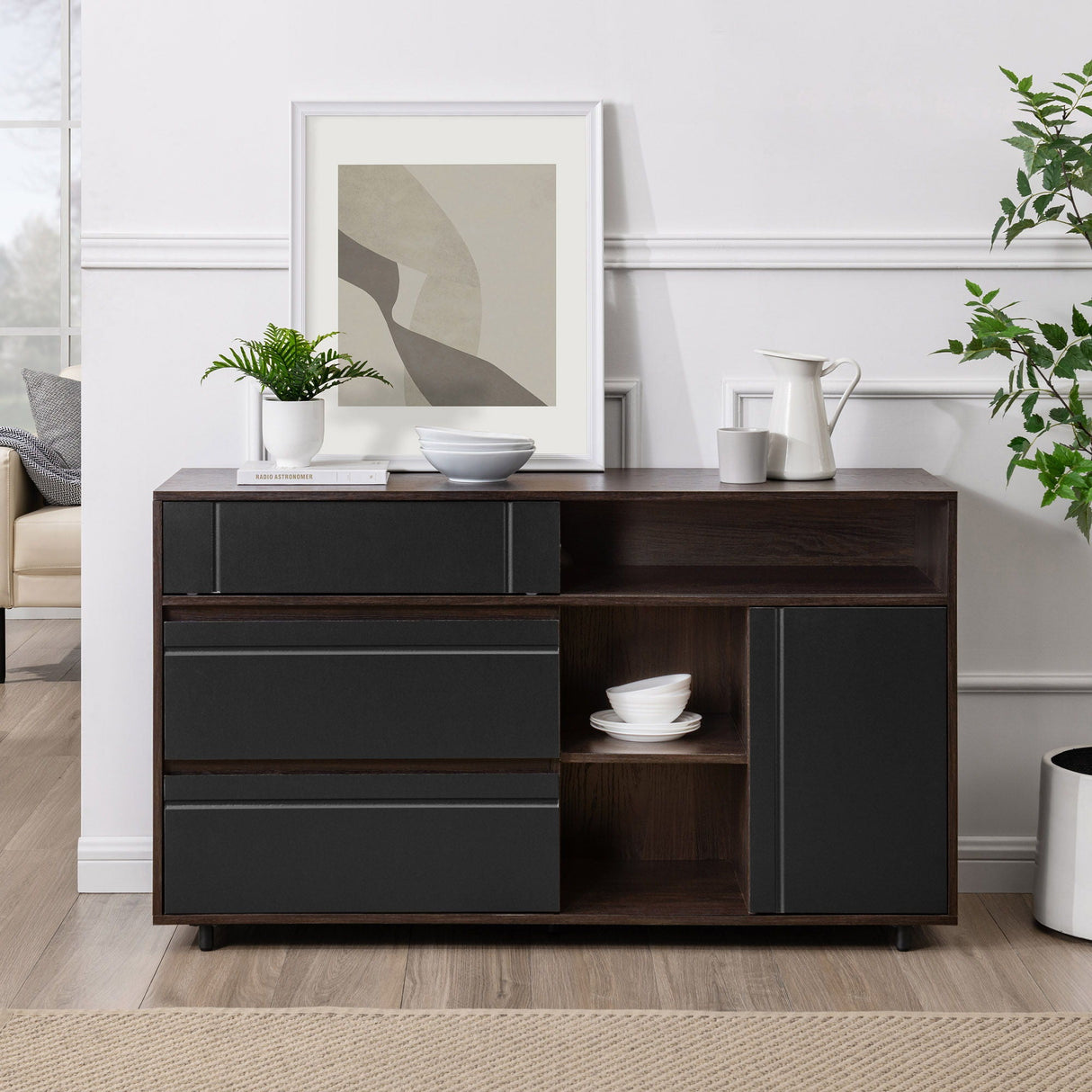 Contemporary Detailed Door Sideboard With Open Storage by Couch.com