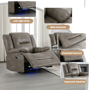 3 Seater Home Theater Recliner Manual Recliner Chair With A Led Light Strip Two Built-In Cup Holders For Living Room by Couch.com