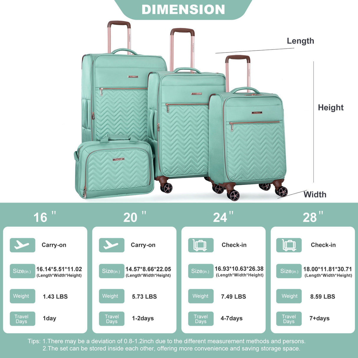 4 Piece Set, Softshell Suitcase Spinner Wheels Terylene Luggage Sets by Couch.com