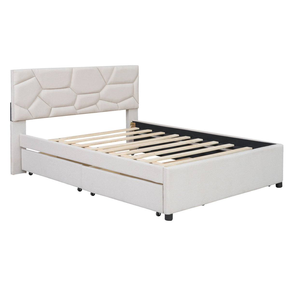 Upholstered Platform Bed With Brick Pattern Headboard And Twin Long Size Trundle by Couch.com