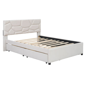 Upholstered Platform Bed With Brick Pattern Headboard And Twin Long Size Trundle by Couch.com