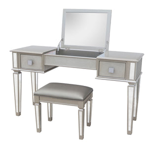 Mirrored Vanity Desk With Drawers And Stool, Flip Up Dressing Table Set For Makeup Room by Couch.com