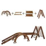 5in1 Montessori Climbing Frame Set: Triangle Ladder + Arch/Rocker + Slide Board/Ramp + Netting rope + Cushion