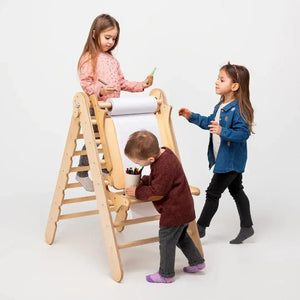 5in1 Montessori Climbing Set: Triangle Ladder, Arch, Slide, Cushion & Art – Beige