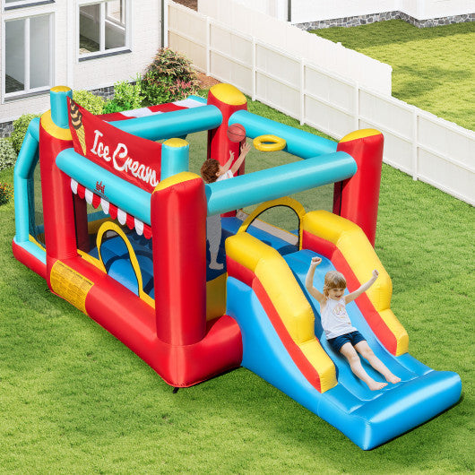 5-in-1 Ice Cream Inflatable Bounce House with Ball Pit and Slide with 480W Blower