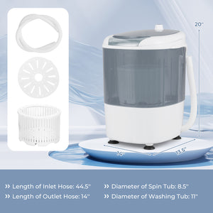 Portable Mini Washing Machine Semi-Automatic Washer and Spinner Combo with Single Tub-Gray