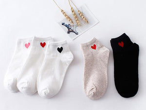 Women Short Socks Red Heart Cute College Fresh Female Socks Soft Cotton Summer Autumn Sock for Girls