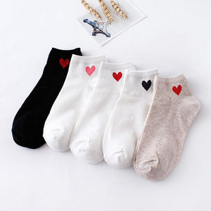 Women Short Socks Red Heart Cute College Fresh Female Socks Soft Cotton Summer Autumn Sock for Girls