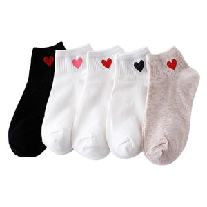 Women Short Socks Red Heart Cute College Fresh Female Socks Soft Cotton Summer Autumn Sock for Girls