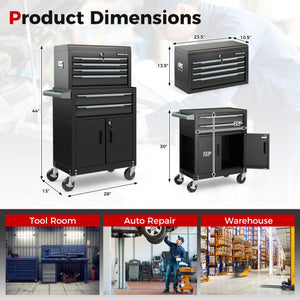 6-Drawer Rolling Tool Storage Chest Cabinet with Universal Wheels and Hooks-Black