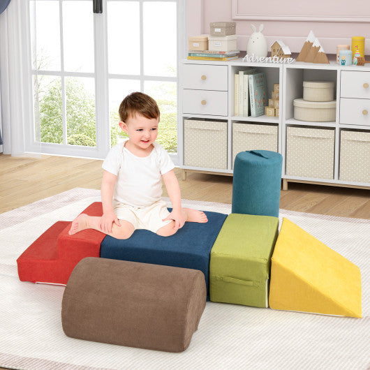 6-Piece Baby Climbing Blocks with 30D High-Density Foam and Carrying Handles-Multicolor