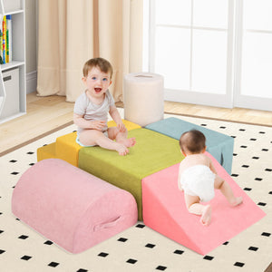 6-Piece Baby Climbing Blocks with 30D High-Density Foam and Carrying Handles-Macaron Multicolor