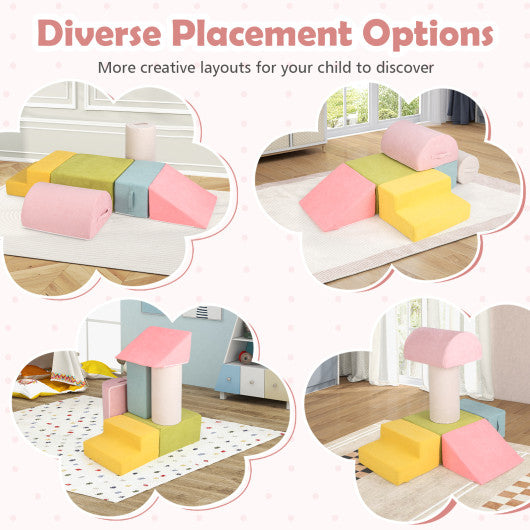 6-Piece Baby Climbing Blocks with 30D High-Density Foam and Carrying Handles-Macaron Multicolor