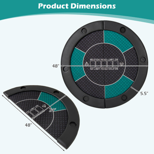 Portable 48 Inch 6-Player Foldable Poker Table Top Round Game Mat-Green