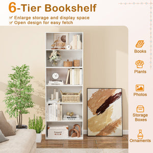 6-Tier Bookcase with 6 Open Shelves and Anti-Toppling Kits-White