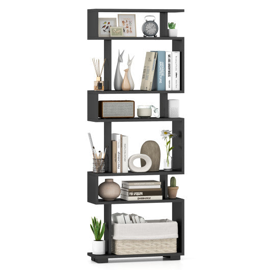 6-Tier Bookcase with Anti-Tipping Kit-Black