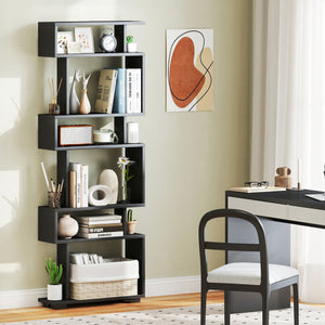 6-Tier Bookcase with Anti-Tipping Kit-Black